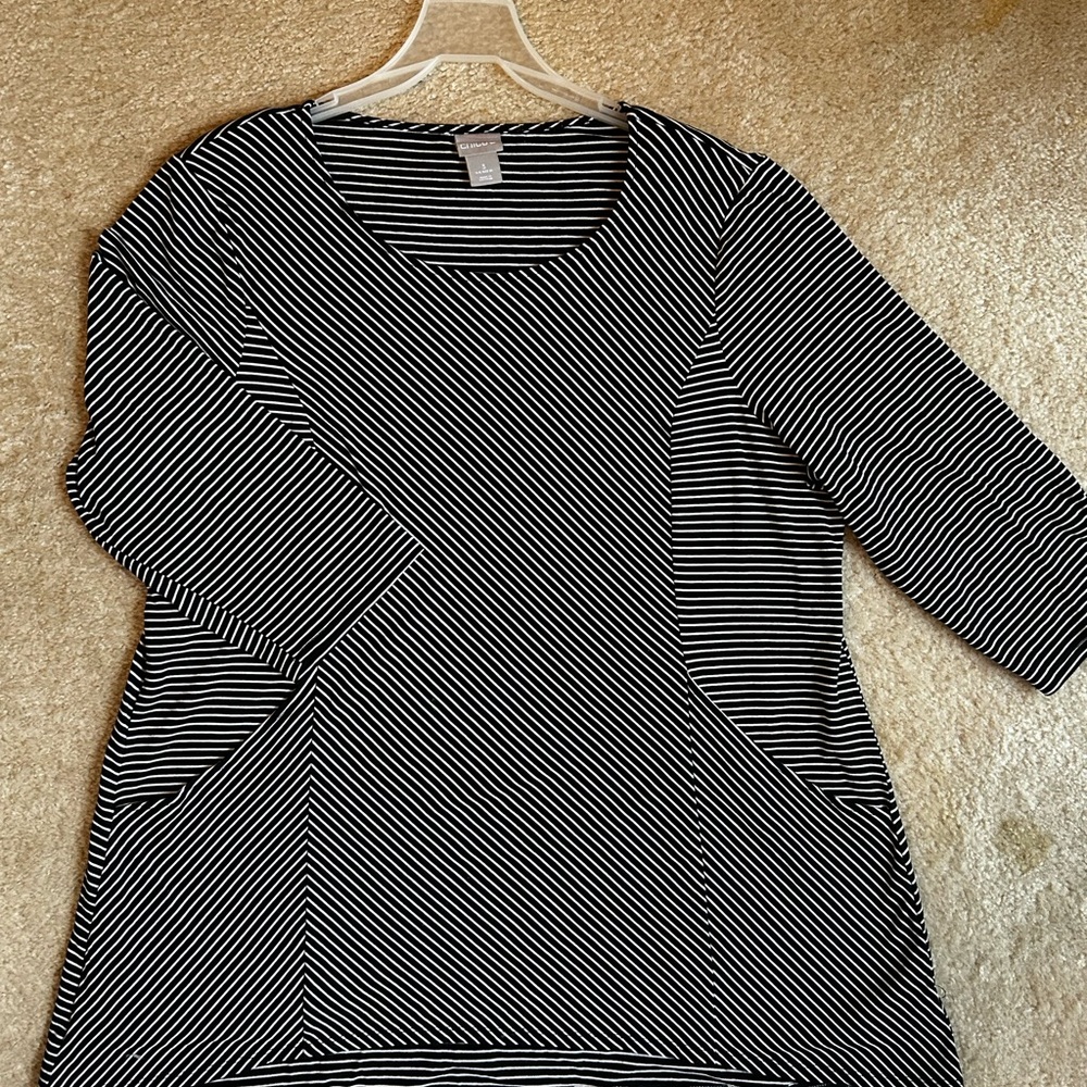 Chicos size 3 Black and White Striped Women's Tunic. 3/4 sleeve